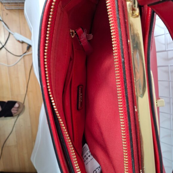 Bright Red Aldo Top Handle Structured Purse, Vegan Leather, Goldtone Hardware - Picture 6 of 16
